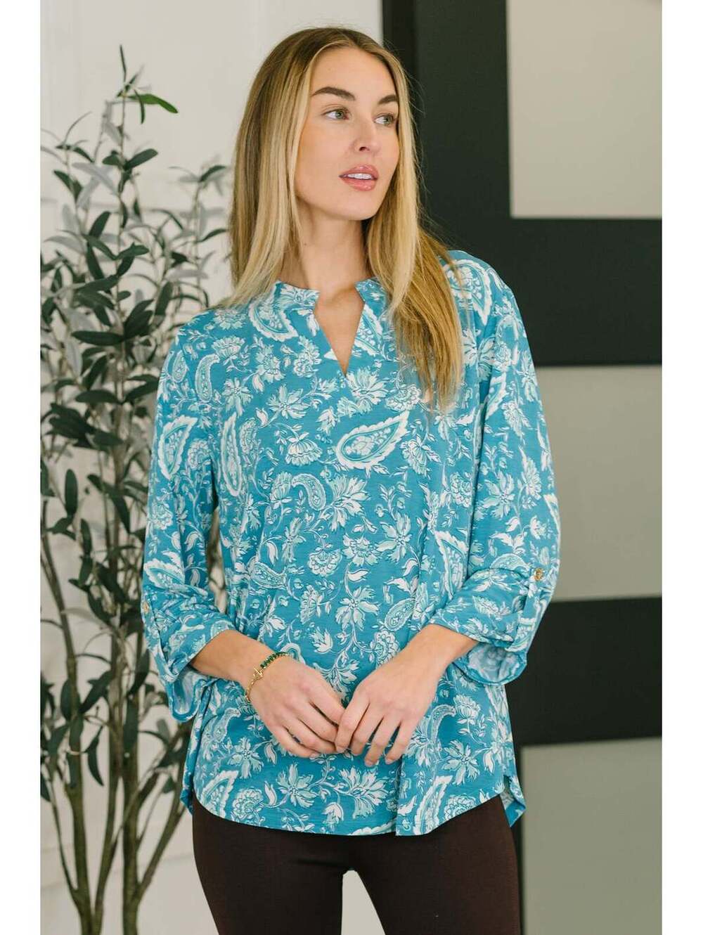 Lizzy Top in Aqua Paisley